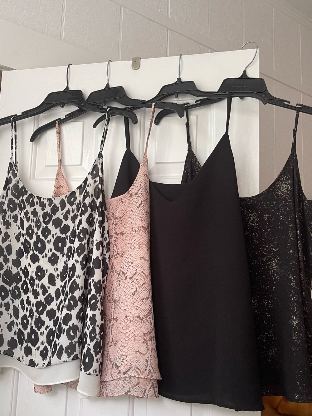 Mixed Cami Top Lot - Black, Pink Snake, Black/Gilt, Black & White Leopard